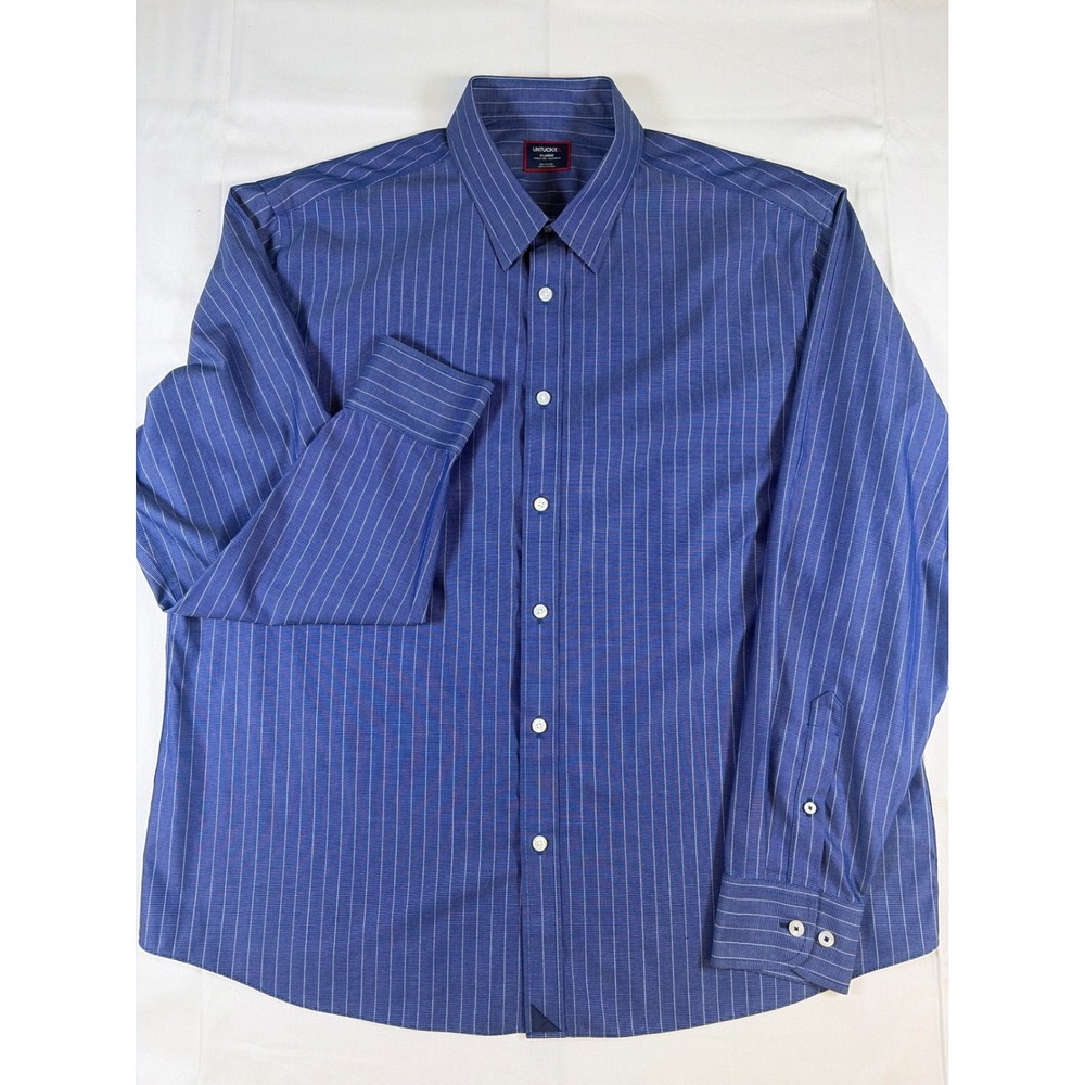 UNTUCKit Gifford-WF Navy Blue Pinstripe Wrinkle Free Relaxed Fit Shirt XL Mens